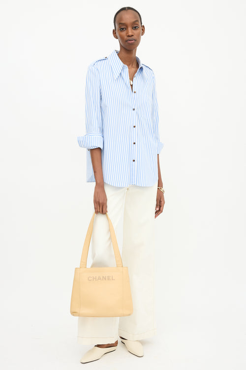 Chanel 1990s Beige Caviar LAX Logo Tote Bag