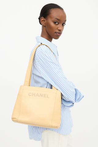 Chanel 1990s Beige Caviar LAX Logo Tote Bag