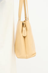 Chanel 1990s Beige Caviar LAX Logo Tote Bag