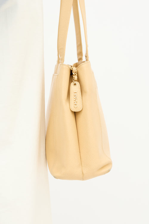 Chanel 1990s Beige Caviar LAX Logo Tote Bag