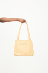 Chanel 1990s Beige Caviar LAX Logo Tote Bag