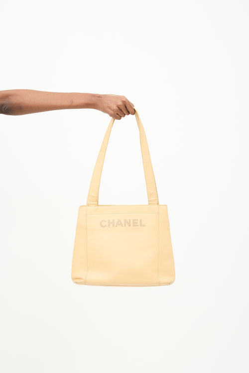 Chanel 1990s Beige Caviar LAX Logo Tote Bag