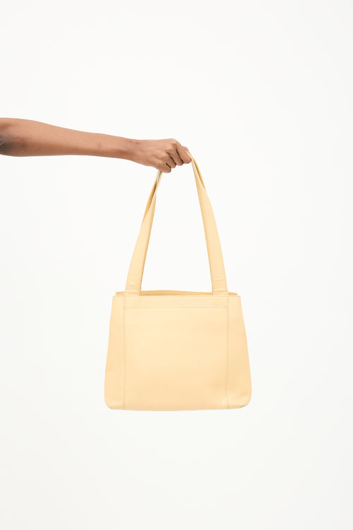 Chanel 1990s Beige Caviar LAX Logo Tote Bag