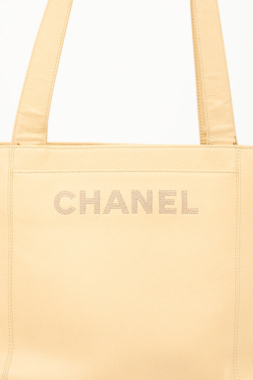 Chanel 1990s Beige Caviar LAX Logo Tote Bag
