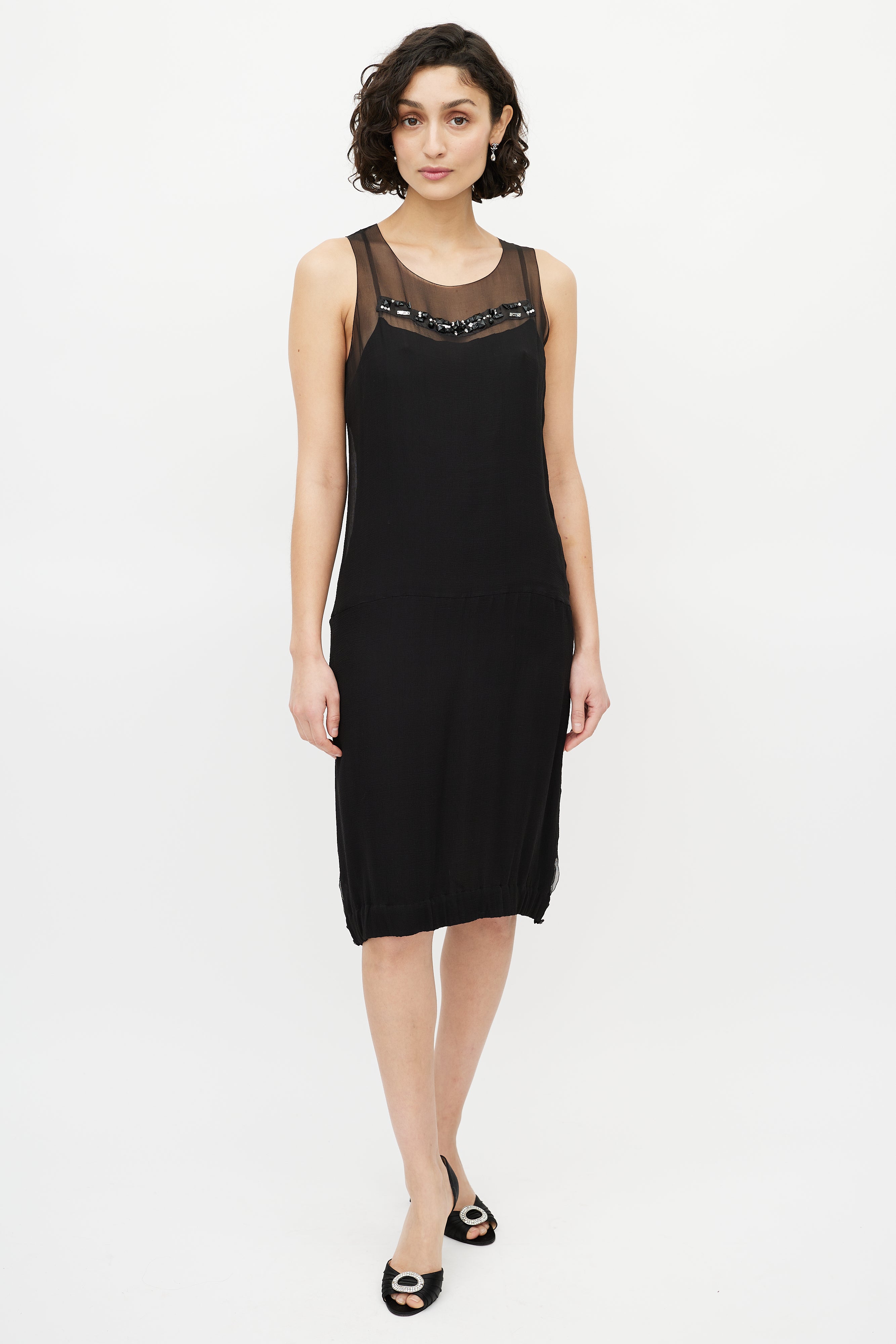 Chanel // 1990s Silk Layered Embellished Dress VSP Consignment Chanel // 1990s Silk Layered Embellished Dress VSP Consignment