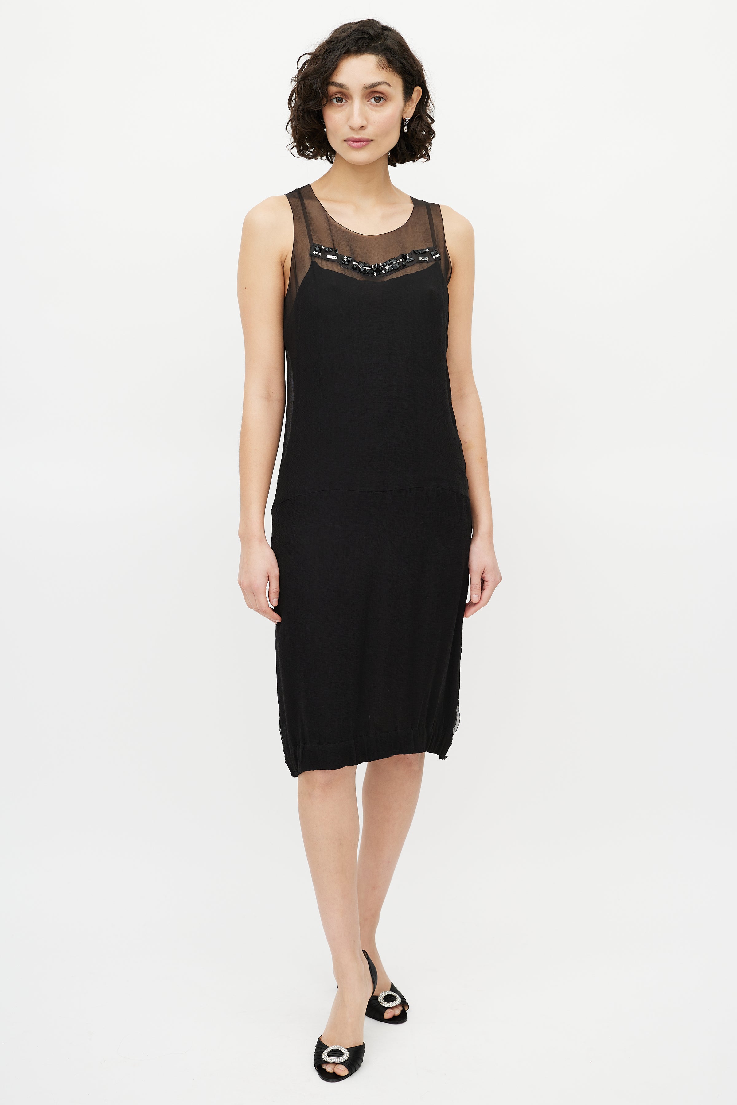 Chanel // 1990s Silk Layered Embellished Dress VSP Consignment Chanel // 1990s Silk Layered Embellished Dress VSP Consignment