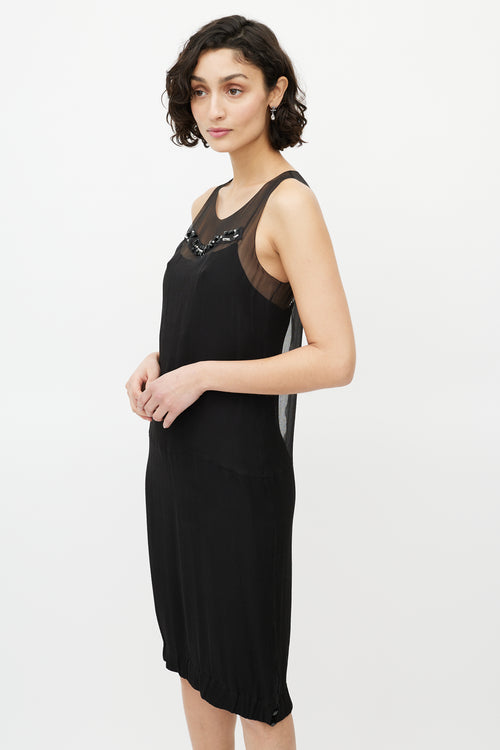 Chanel 1990s Black Silk Layered Embellished Dress