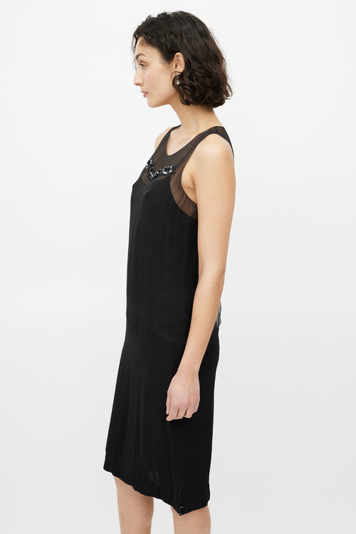 Chanel 1990s Black Silk Layered Embellished Dress