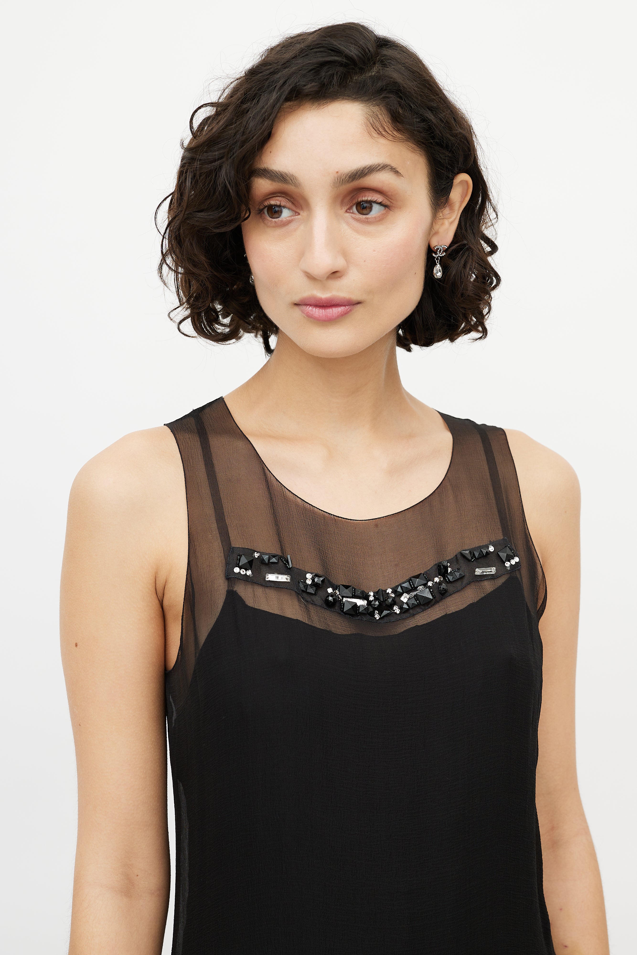 Chanel // 1990s Silk Layered Embellished Dress VSP Consignment Chanel // 1990s Silk Layered Embellished Dress VSP Consignment