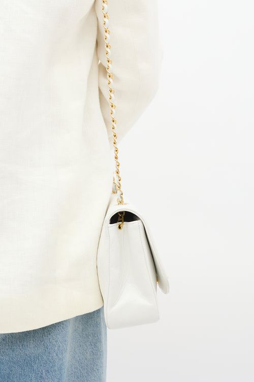 Chanel 1990s White Caviar Leather Diana Flap Bag