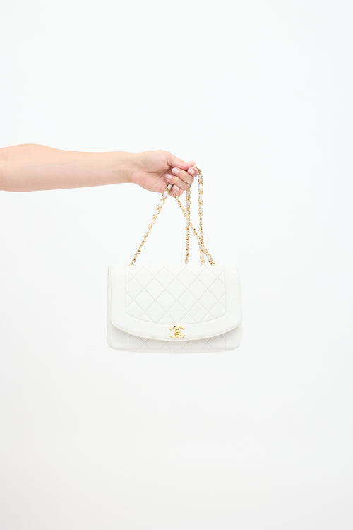 Chanel 1990s White Caviar Leather Diana Flap Bag