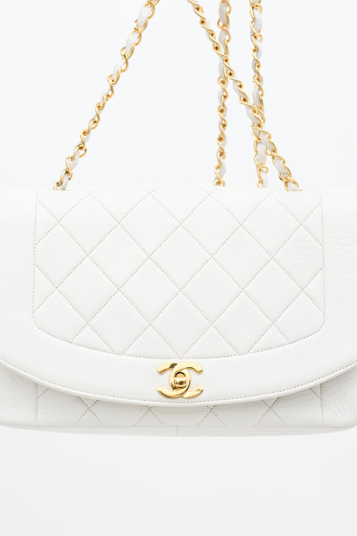 Chanel 1990s White Caviar Leather Diana Flap Bag