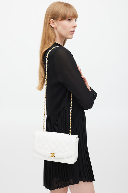 Chanel 1991-4 White Caviar Leather Diana Flap Bag