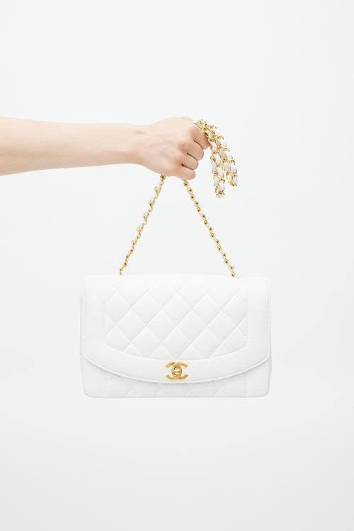 Chanel 1991-4 White Caviar Leather Diana Flap Bag