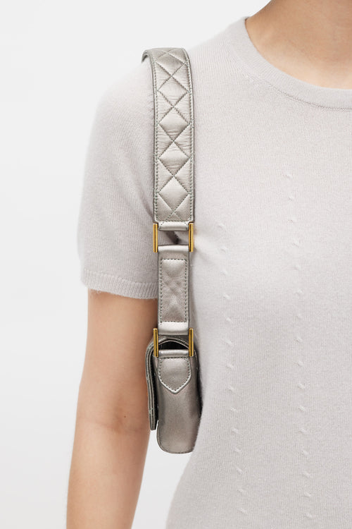 Chanel 1991 Silver Leather & 24K Gold Mini Single Flap Bag
