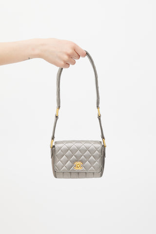 Chanel 1991 Silver Leather & 24K Gold Mini Single Flap Bag