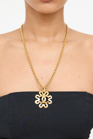 Chanel 1995 Gold Floral Logo Necklace
