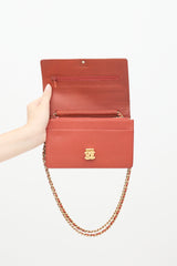 Chanel 1997 Orange Caviar Leather Wallet On Chain Bag