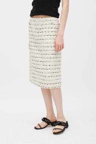Chanel 1999 Cream Wool & Silk Stripe Tweed Skirt