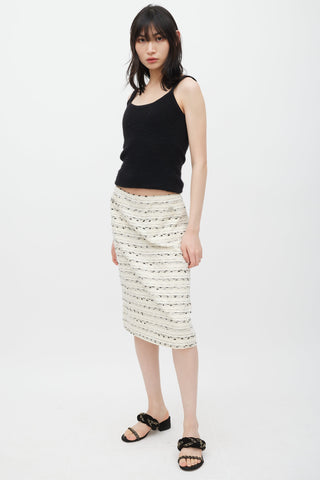 Chanel 1999 Cream Wool & Silk Stripe Tweed Skirt