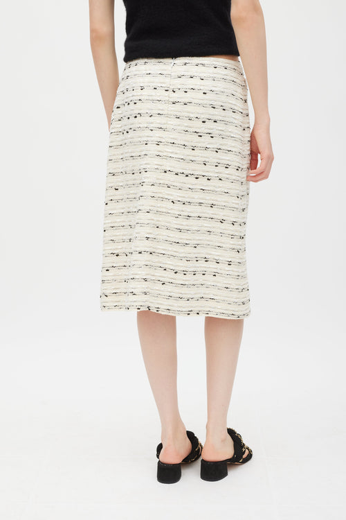 Chanel 1999 Cream Wool & Silk Stripe Tweed Skirt