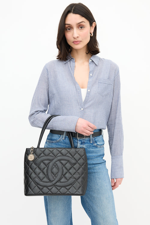 Chanel 2000 Black Quilted Leather Medallion Bag
