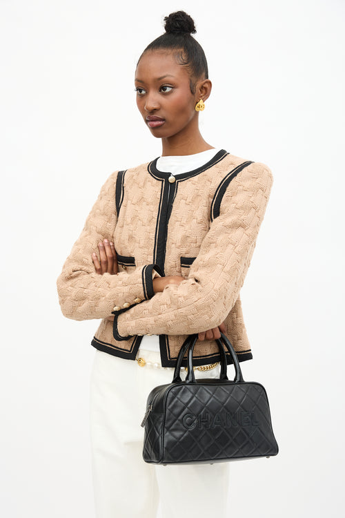 Chanel 2000 Quilted Caviar & Patent Logo Bowling Bag