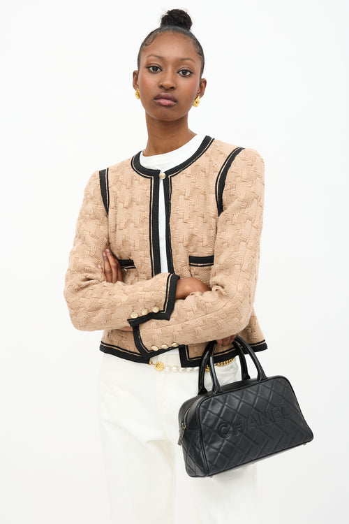 Chanel 2000 Quilted Caviar & Patent Logo Bowling Bag