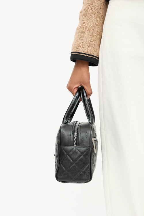 Chanel 2000 Quilted Caviar & Patent Logo Bowling Bag