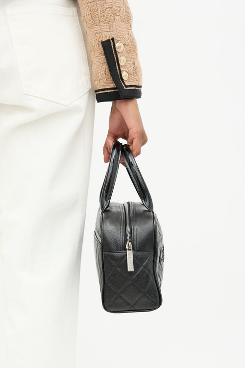 Chanel 2000 Quilted Caviar & Patent Logo Bowling Bag