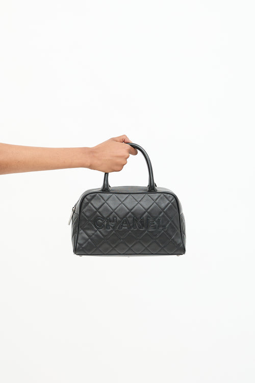 Chanel 2000 Quilted Caviar & Patent Logo Bowling Bag