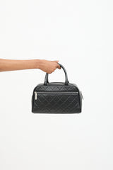 Chanel 2000 Quilted Caviar & Patent Logo Bowling Bag