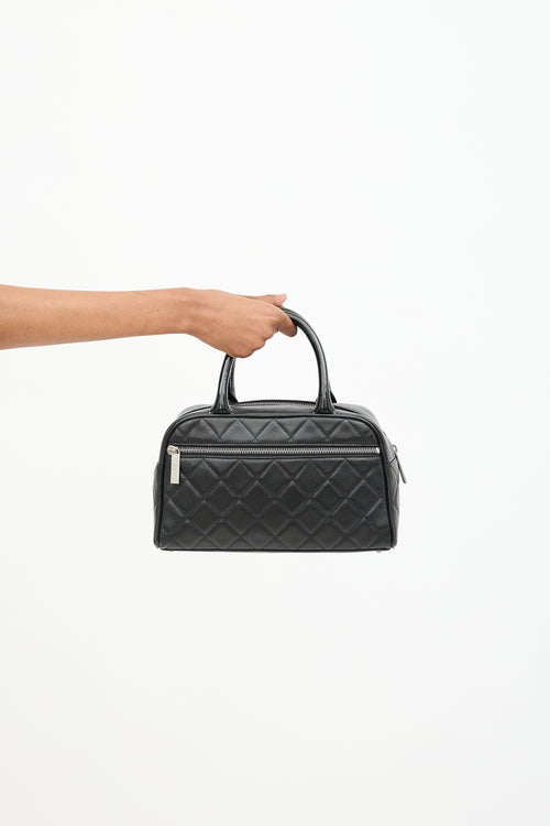Chanel 2000 Quilted Caviar & Patent Logo Bowling Bag