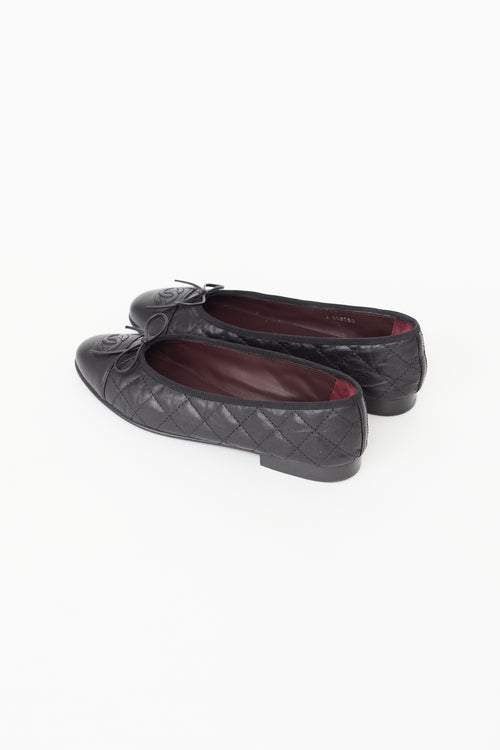 Chanel 2000 Black Leather Quilted Ballet Flat
