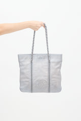 Chanel 2005 Silver Metallic Leather Luxe Ligne Tote Bag