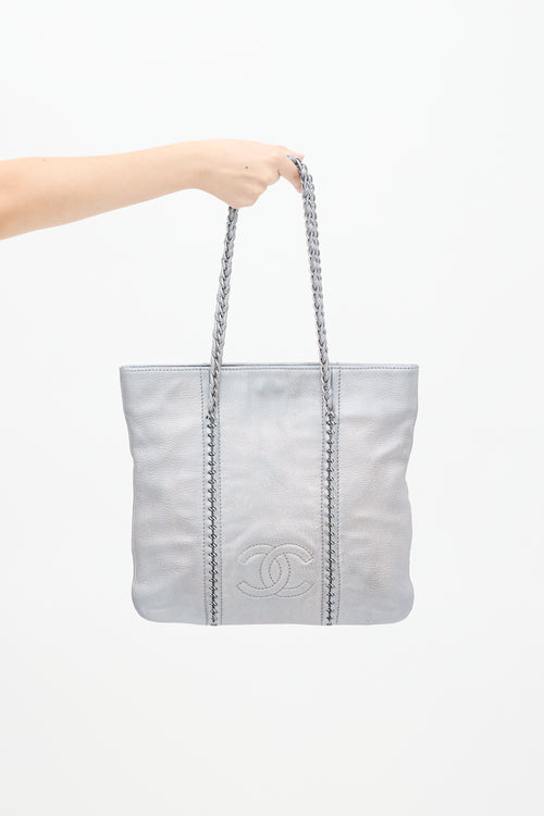 Chanel 2005 Silver Metallic Leather Luxe Ligne Tote Bag