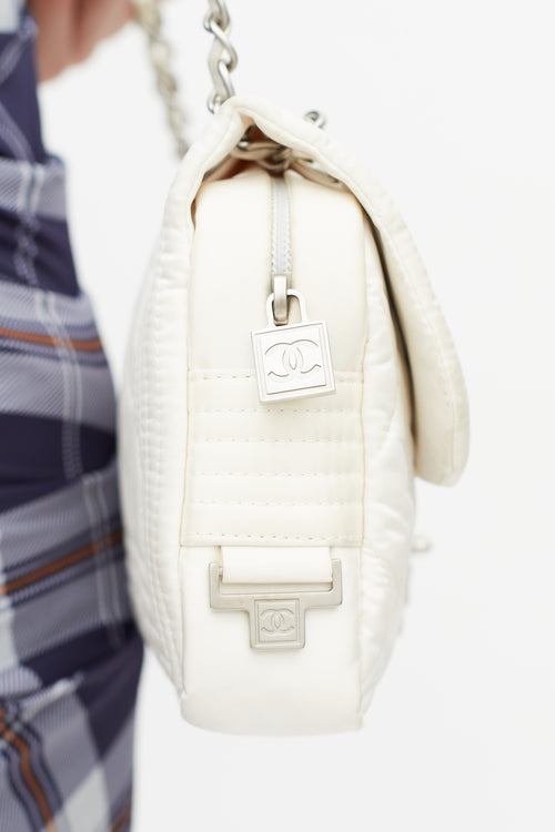 Chanel 2005 White Nylon Ski Sport Flap Shoulder Bag