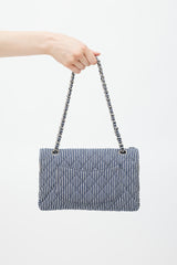Chanel 2006-8 Blue & White Cotton Fringed Double Flap Bag