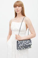 Chanel 2006-8 Blue & White Cotton Fringed Double Flap Bag