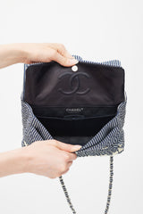 Chanel 2006-8 Blue & White Cotton Fringed Double Flap Bag