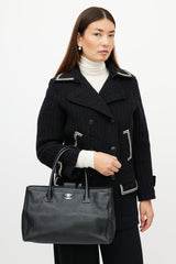 Chanel 2006 Black & Silver CC Executive Leather Tote