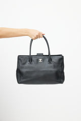 Chanel 2006 Black & Silver CC Executive Leather Tote
