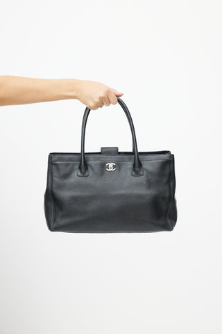 Chanel 2006 Black & Silver CC Executive Leather Tote
