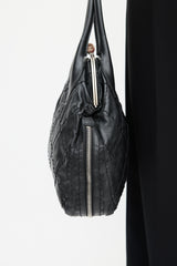 Chanel 2006 Black & Silver Expandable Zip Around Leather Bag