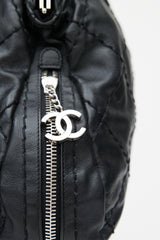 Chanel 2006 Black & Silver Expandable Zip Around Leather Bag