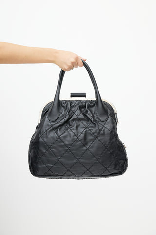 Chanel 2006 Black & Silver Expandable Zip Around Leather Bag
