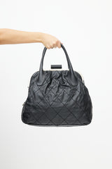 Chanel 2006 Black & Silver Expandable Zip Around Leather Bag
