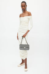 Chanel 2006 Black & White Striped Velvet Classic Flap Bag
