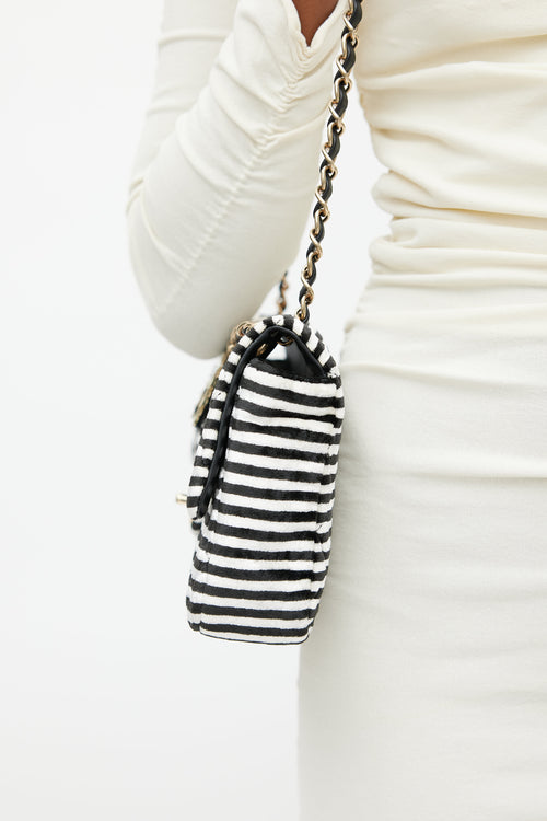 Chanel 2006 Black & White Striped Velvet Classic Flap Bag
