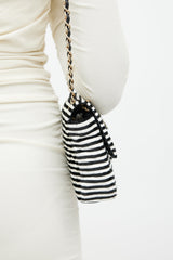 Chanel 2006 Black & White Striped Velvet Classic Flap Bag